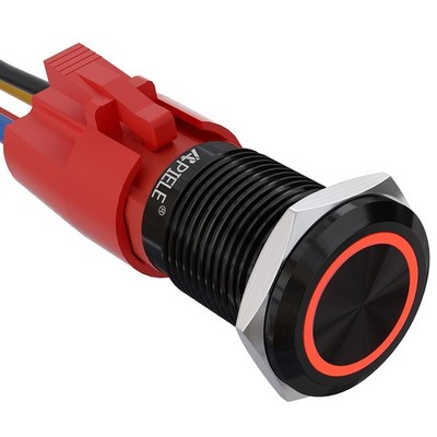 10 Amp 16mm Latching Push Button Switch 12V Angel Eye LED Red 1NO Waterproof
