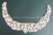 antique victorian HANDMADE CROCHET LACE DRESS COLLAR TRIM w 3d FLOWERS