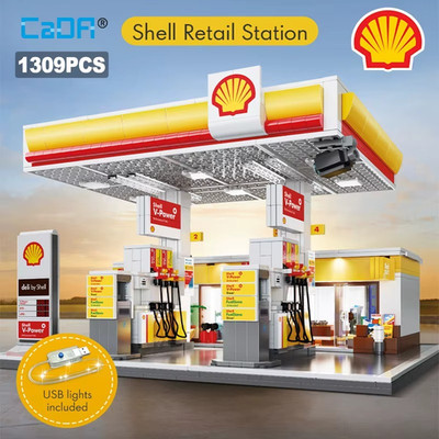 CaDA C66026W Shell Tankstelle mit Autowaschanlage LED Beleuchtung Set