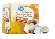Great Value 100 Arabica Breakfast Blend Medium Roast Ground Coffee Pods, 48 Ct