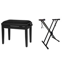 Banquette pour Piano (Noir, Dépoli), Bois Massif & Support pour Clavier pré-a...