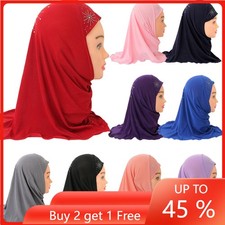 2-6Y New Muslim Kids Girl Cap Islamic Rhinestone Hijab Flower Scarf Arab Bonnet