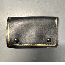 Vintage Black Leather Key Case Holder w/ Metal Hooks Snap Closure Key Ring Solid