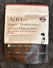 Mushroom Gummies 60 Count Pack Auri Nutrition Super Focus w Lions Mane - NEW