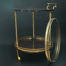 Aldo Tura Bar Cart Serving Trolley Removable Tray Brass Glass Goatskin 1.AI