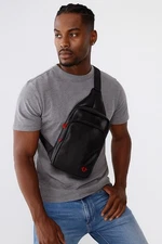 True Religion Men’s Black Porter& Red Leather Crossbody Bag