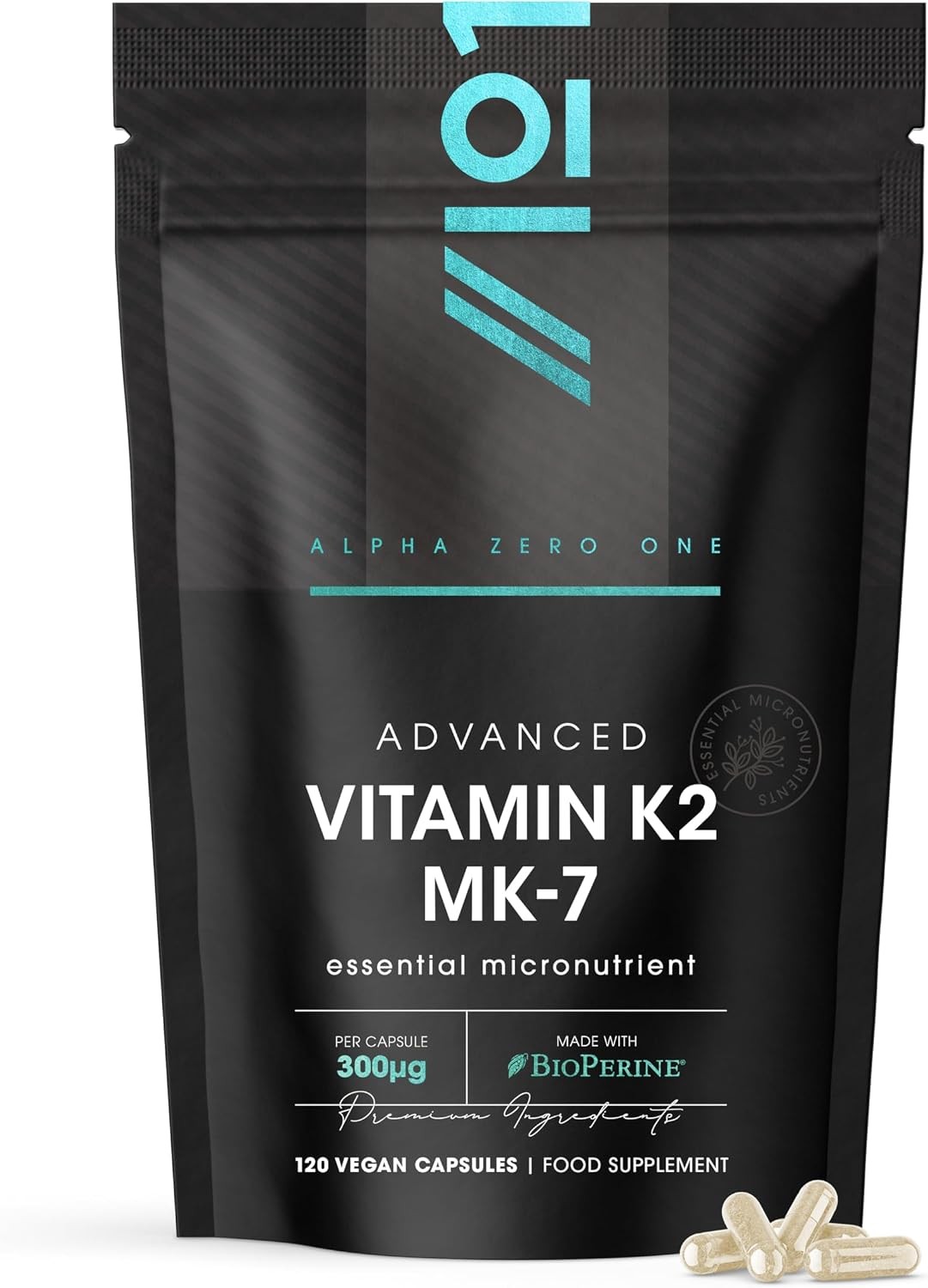 Alpha01 Vitamin K2 Mk-7 300Mcg - Fermented Natto Based Vegan Vitamin K - Supports Bone Health - Non-Gmo, Halal - 120 Vegan Capsules - Image 4