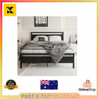 Queen Size Bed Frames with Black Wood Headboard and Footboard,Heavy Duty Metal