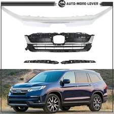 Chrome Fit For Honda Pilot 2019-2021 Front Bumper Grille W/Molding Trim Assembly