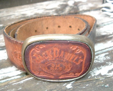 Vintage Jack Daniels Whiskey Tan Tooled Cowhide Belt Sz 33 and Buckle