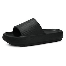 Slides for Women Men Pillow Slippers Non-Slip 7.5-8.5 Women/6-7 Men 1-black