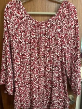 I. N. Studio Red/White Print Blouse With Elastic Bottom/ 2X