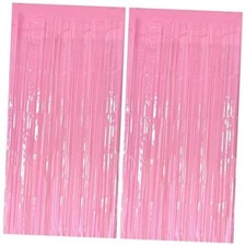 2 Pack Foil Curtain Pink Backdrop Streamers Metallic Tinsel 2 Pcs Pastel Pink