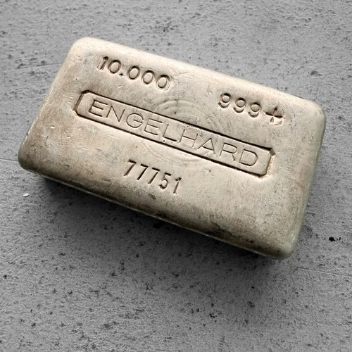 10 oz Engelhard .999 Silver Poured bar - 5 digit serial - Bullseye pour lines!