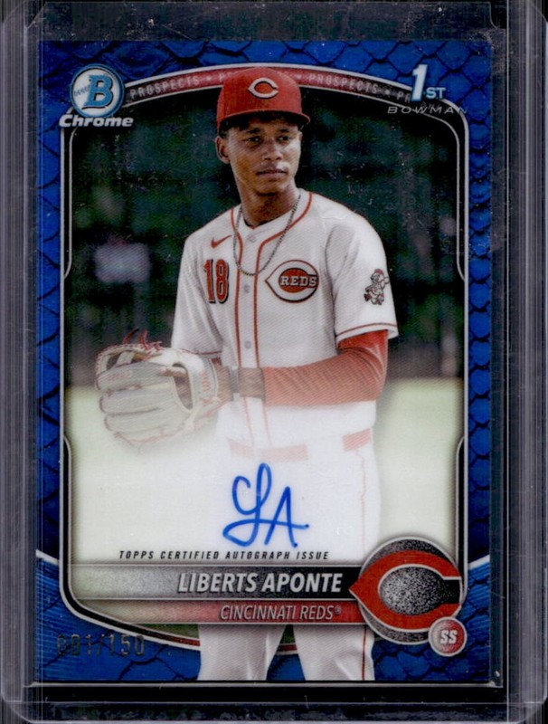 2025 Bowman Chrome Liberts Aponte Auto Reptilian Blue Refractor 1st #/150 Reds