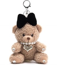 Cute Bear Keychains for Women,Plush Teddy Bear Bag Charm with Silver Heart Ke...