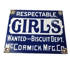 Vintage Girls Wanted Sign - Biscuit Department Porcelain Gas Pump Sign