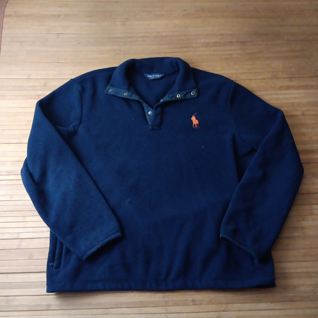 Felpa Vintage Polo Golf Ralph Lauren T Snap Pile Blu Navy Arancione Pony XL