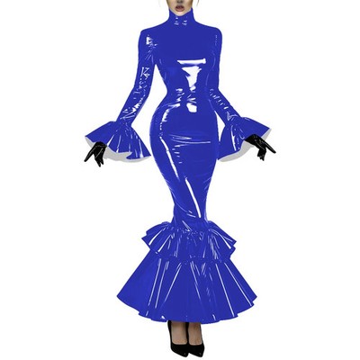 Elegant Double Layer Ruffle Dress PVC Leather Mermaid Hem Bodycon Maxi Dress | eBay Elegant Double Layer Ruffle Dress PVC Leather Mermaid Hem Bodycon Maxi Dress | eBay
