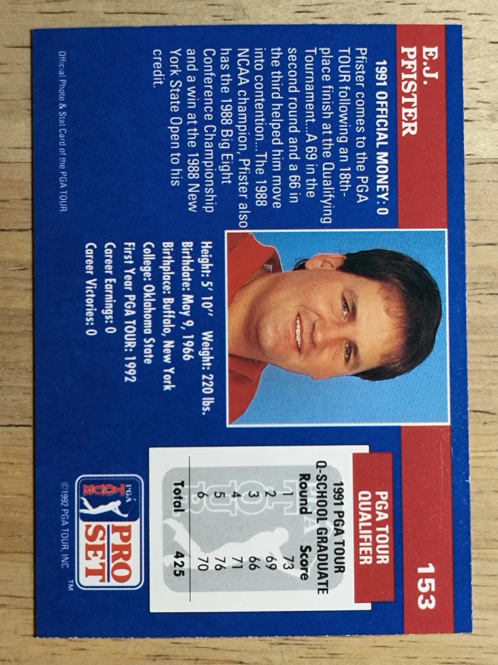 1992 Pro Set #153 E.J. Pfister RC - Image 2 of 2