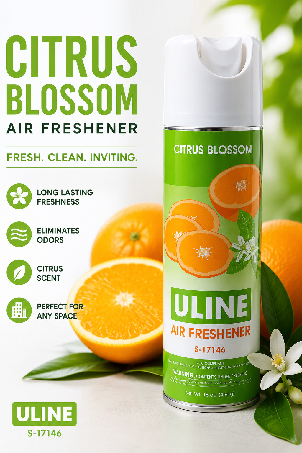ULINE Citrus Blossom Air Freshener Spray 16 oz Odor Eliminator S-17146 New