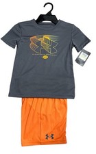 New Boys sz 4 Under Armour 2-Piece Shorts  T-Shirt Set Grey/Orange