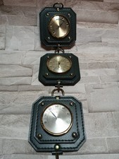 Alte Dreier Wetterstation Messing Leder Barometer Hygrometer Thermometer Selten