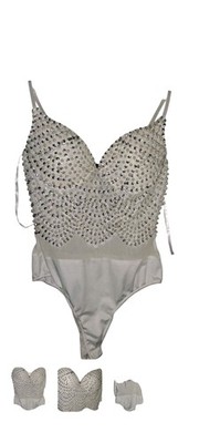 New Y2K Windsor Womens Small White Beaded Bustier Bodysuit Sequins Pearls 