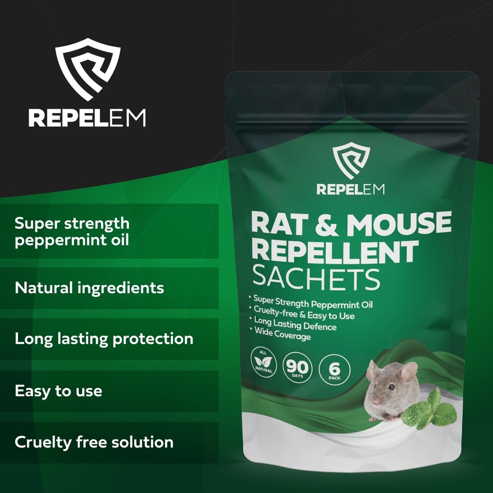 REPELEM Rat & Mouse Repellent Sachets, Peppermint Oil Rat Repellent (6 ...