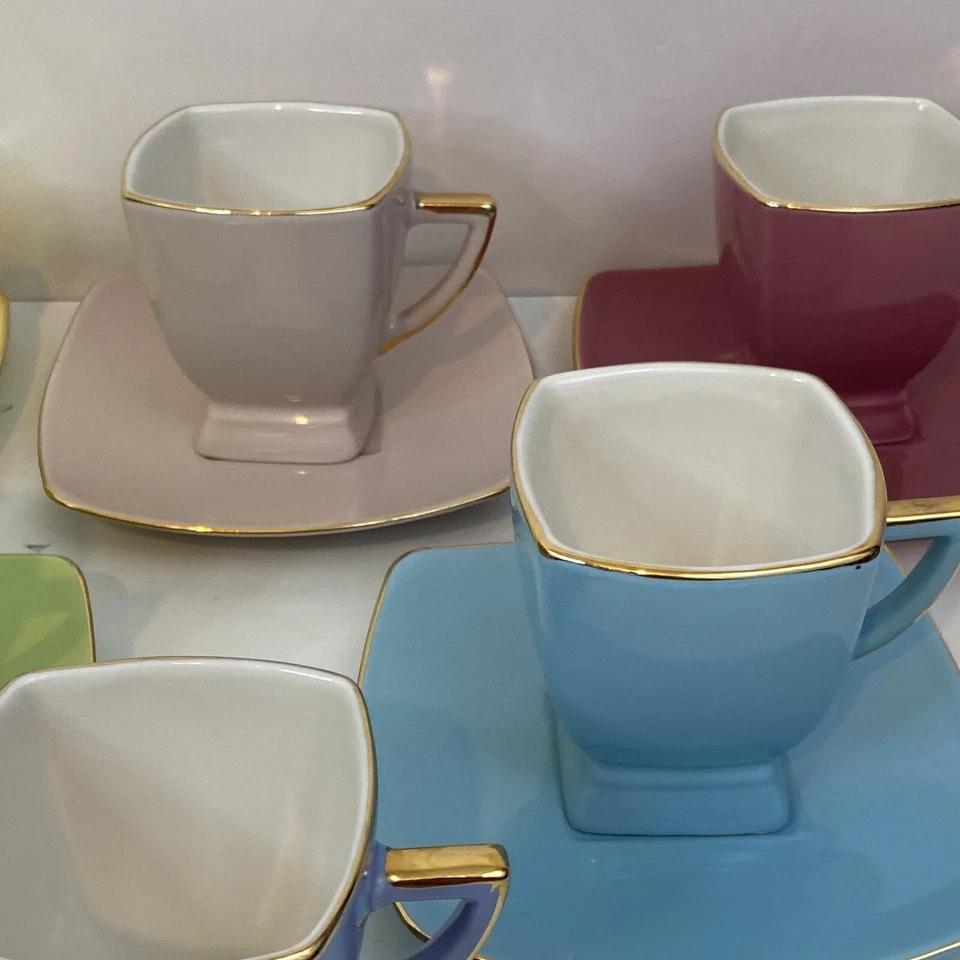 Juego clásico de tazas y platillos de café y té pastel juego de 5+ (1 taza extra) Foto 3 de 4