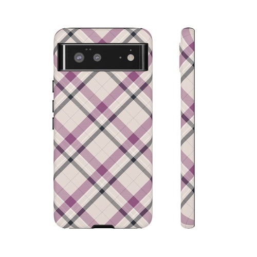 Plum Tartan Plaid Phone Case - Neutral Beige & Purple Checkered Pattern, Modern - Picture 86 of 184