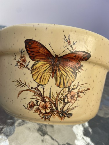 Vajilla artesanal del tesoro patrón de mariposa cuenco con asas #983 - Imagen 2 de 9