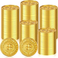 100 Pcs Plastic Gold Coins Fake Pirate Play Coins Spanish Doubloons St. Patri...