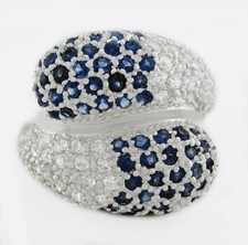 LAB CREATED BLUE WHITE SAPPHIRES RING .925 STERLING SILVER - New With Tag