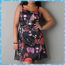 LANE BRYANT Black Satin Sleeveless Red Pink Floral Cocktail Dress Size 20 or 1X