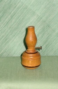 1940's HAND TURNED WOOD MINIATURE KEROSENE LAMP MARKED WITH LOCAL & DATE  (D)