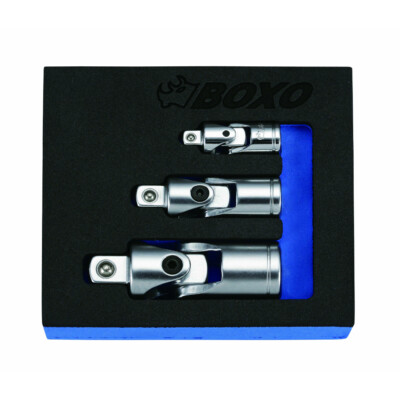 Kreuzgelenk-Set 1/4''-3/8''&1/2'' 3-teilig mit Magnetspitzen in Schaumstoff-Ablage