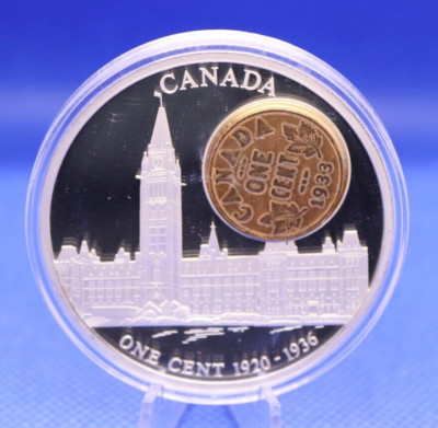 British Empire Silber & Vergoldet 1933 Kanada One Cent 2007 Münze & COA