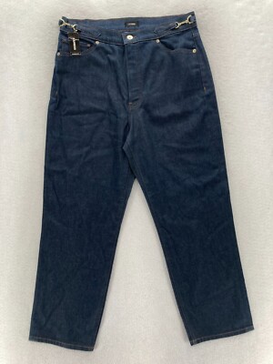 Express Mom Jeans Women's 12 Super High Rise Dark Wash Blue Stretch Denim  Buckle