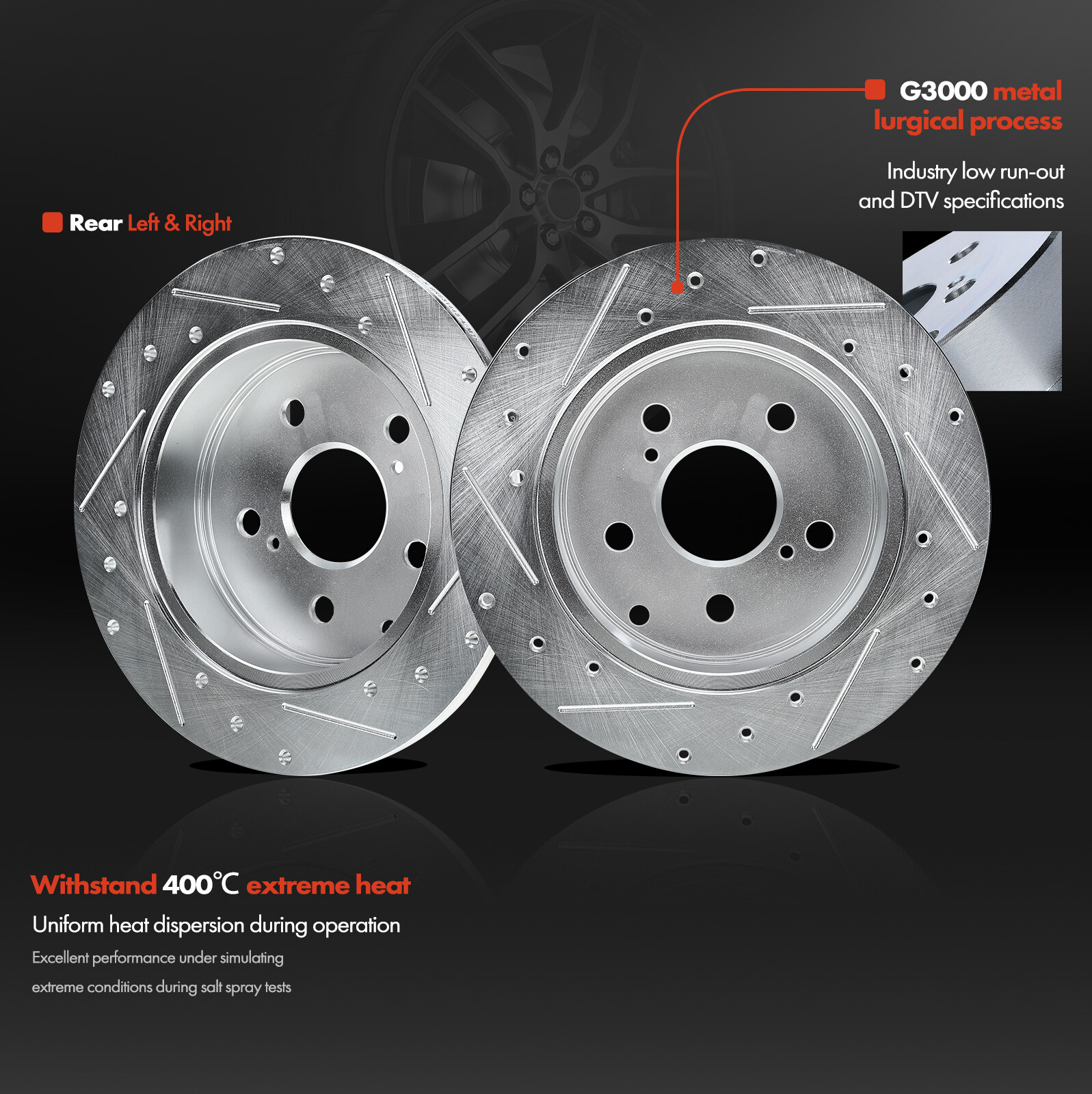 Rear LH & RH Drilled Disc Brake Rotors for Toyota RAV4 06-14 Lexus ...
