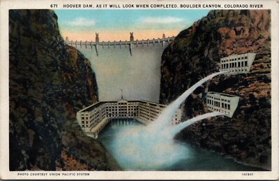 Hoover Dam Boulder Canyon Colorado River Union Pacific Postcard J284