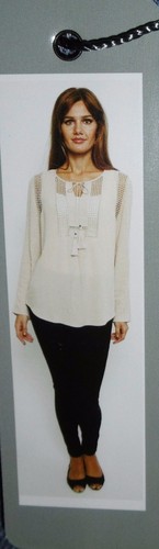JOSEPH A LADIES' LONG-SLEEVE CRINKLE BLOUSE KHAKI SZ:LARGE MESH TUNIC STYLE B8 - Picture 7 of 7