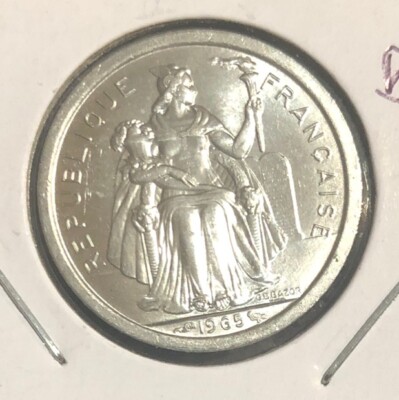 1965(a) French Polynesia 1 Franc UNCIRCULATED Aluminum Coin -23MM-KM#2