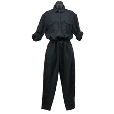 Ted Baker Triksie Jumpsuit Womens 1 4 Black Jacquard Roll Tab Sleeve Modern 