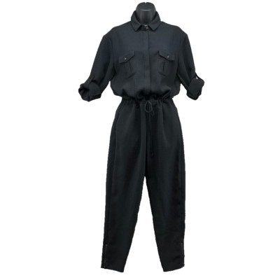 Ted Baker Triksie Jumpsuit Womens 1 4 Black Jacquard Roll Tab Sleeve Modern 