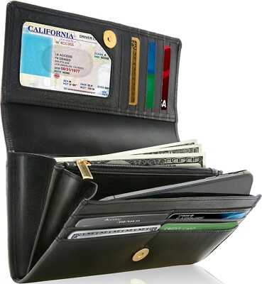 Genuine Leather Wallets For Women's Ladies Wallet Clutch Accordion RFID Blocking