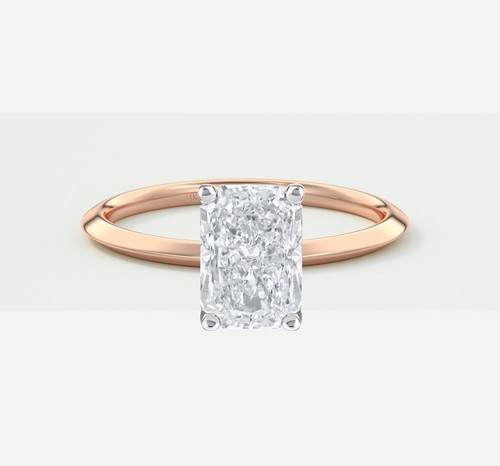IGI E/VVS 1.25 Ct Radiant Lab Created Grown Diamond Ring Solid 14K Rose Gold - 第 1/2 張圖片