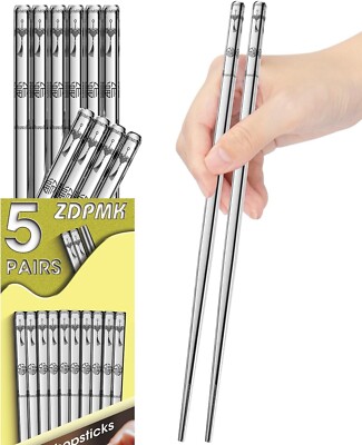 5 Pairs Metal Chopsticks - Reusable Stainless Steel Chopsticks
