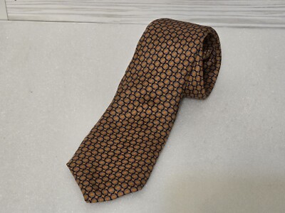 Tom James 100% Silk Necktie Orange Blue Geometric Tie