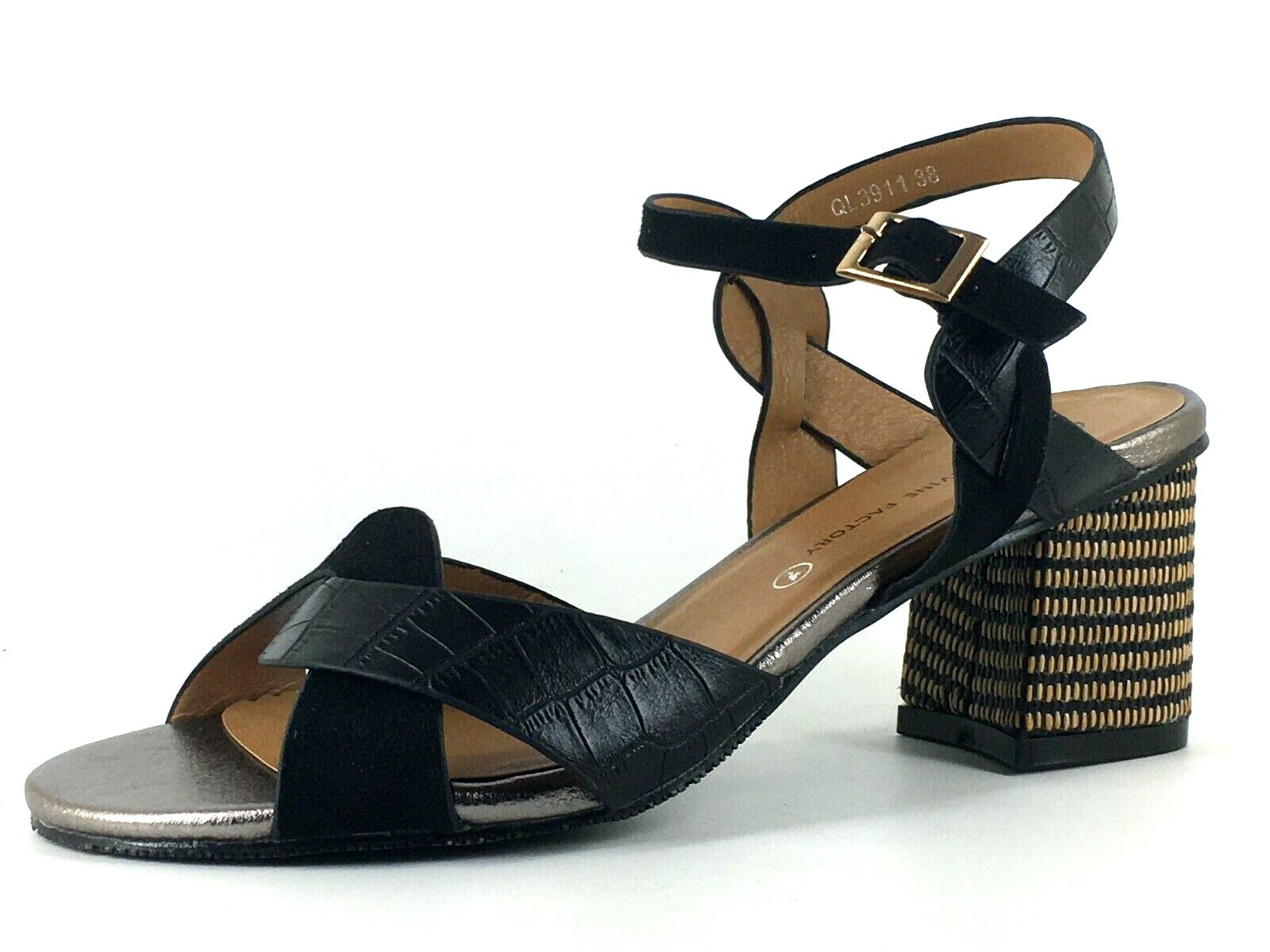 APL THE DIVINE FACTORY SANDALI DONNA UK 5 EU 38 NERI TACCO A BLOCCO PUNTA APERTA CINTURINO